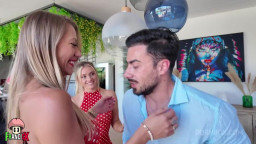 Alice Wild, Ashley Morena - Two Blonde Strawberry Twins Play With Their Feet On Cock